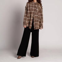 PROMESA Raw Energy Flannel Button Up Shirt in brown - women's long sleeve top
