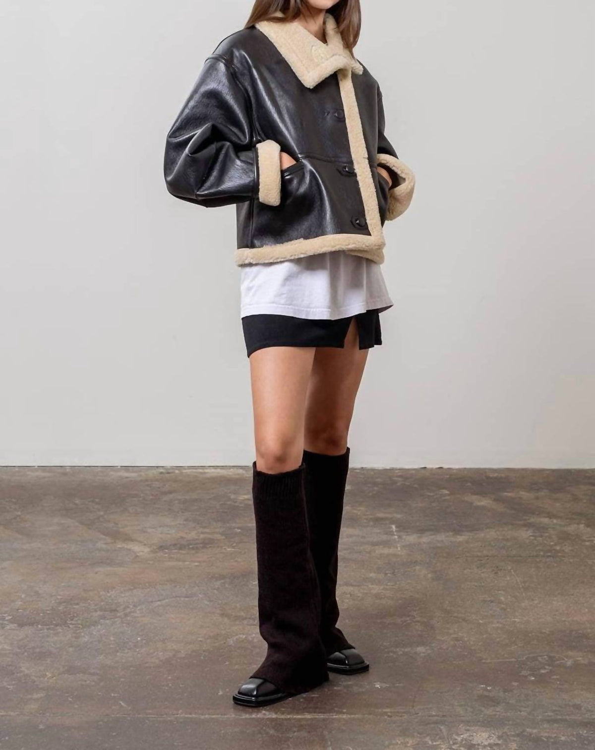 Moon River - Women's Faux Leather Shearling Button Jacket