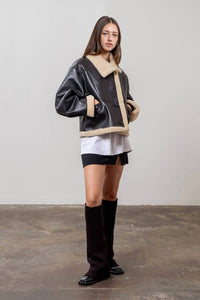 Moon River - Women's Faux Leather Shearling Button Jacket