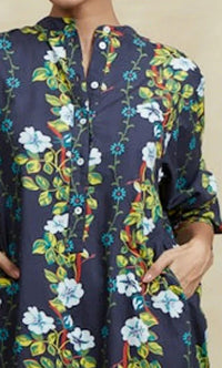RO'S GARDEN Cynthia Short Dress in navy scala - women's dress - detail view