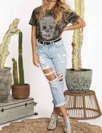 Blue Buttercup - Camo Studded Skull Top