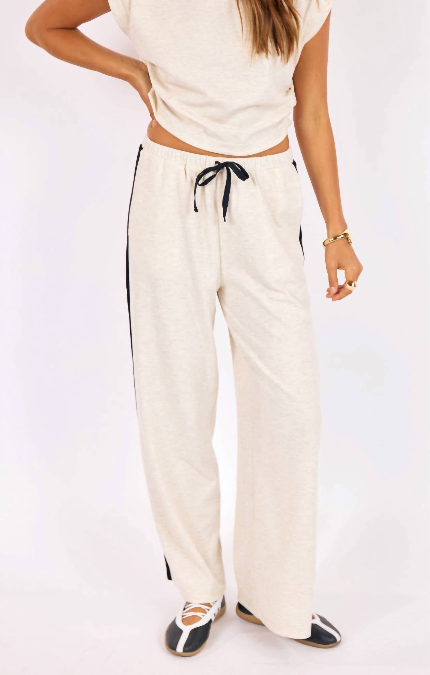 SAGE THE LABEL Metro Knit Pants in heather oatmeal - women's pants