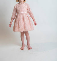 Sweet Kids - Three Quarter Sleeve Rosette Mesh Satin Dress