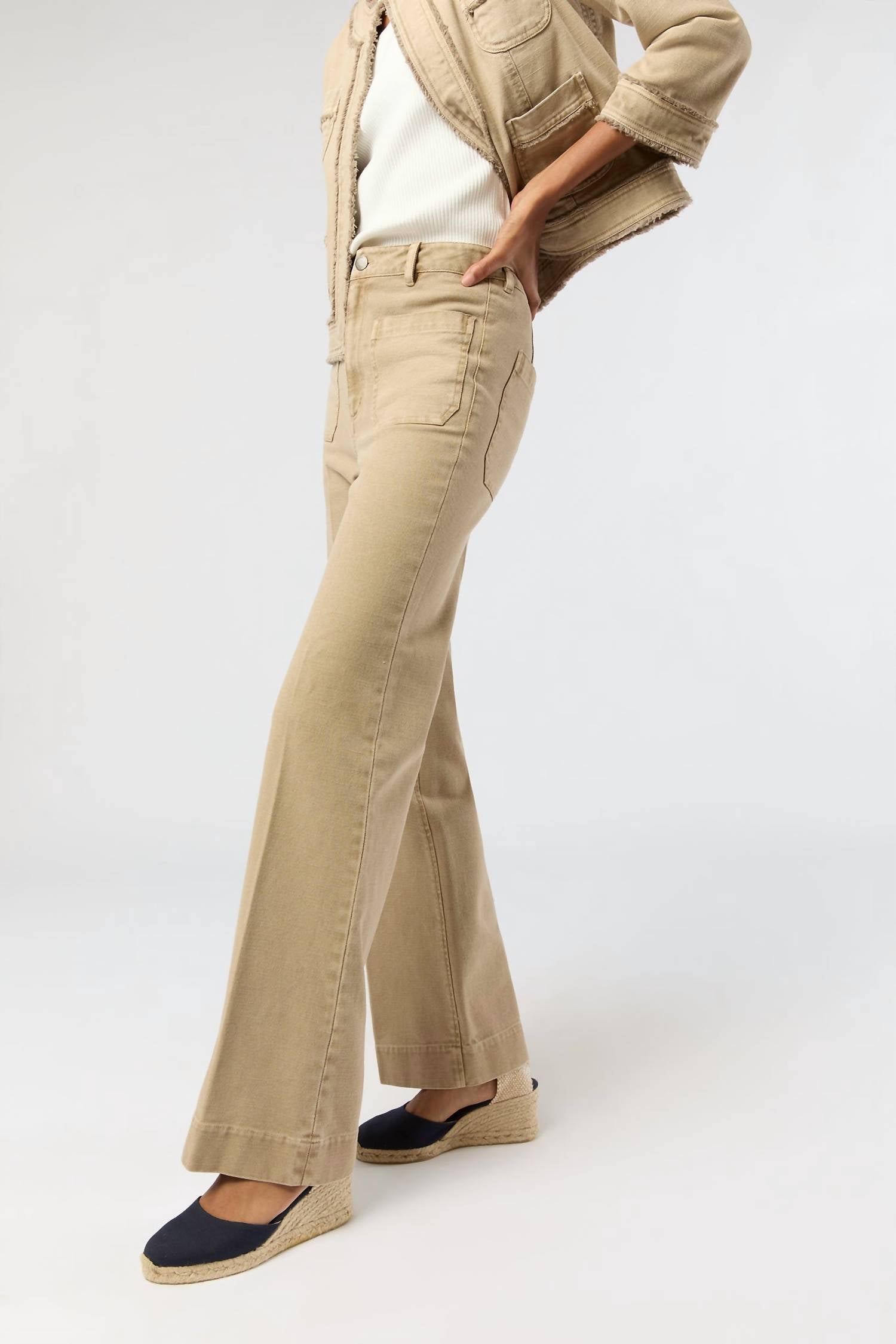 Ann Mashburn Camille Patch-pocket Jean in khaki stretch canvas - women's pants - detail view