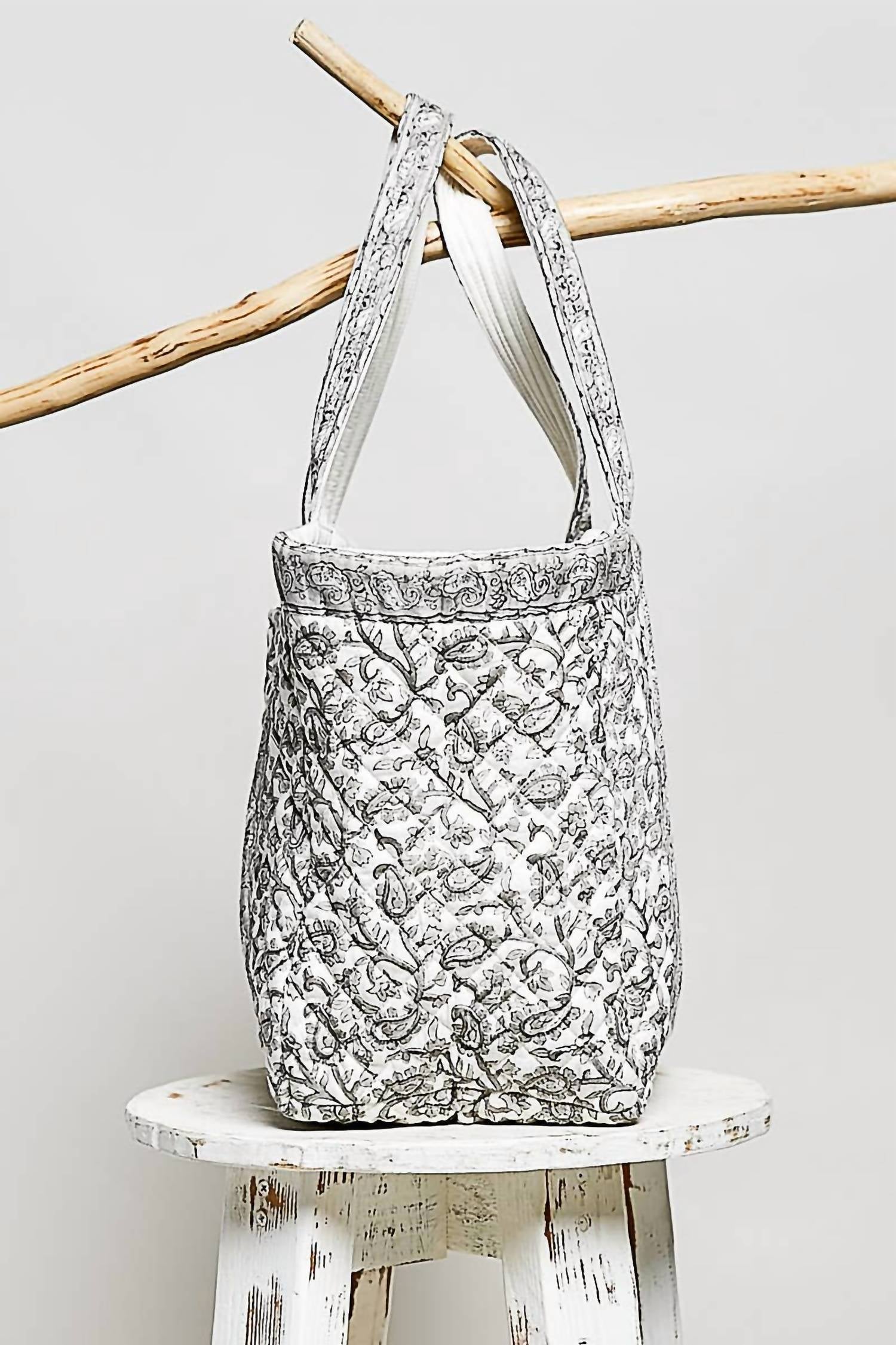 Pol - Women's Hand Block-printed Quilted Floral Tote Bag