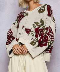 Pol - Long Sleeve Contrast Floral Sweater Top