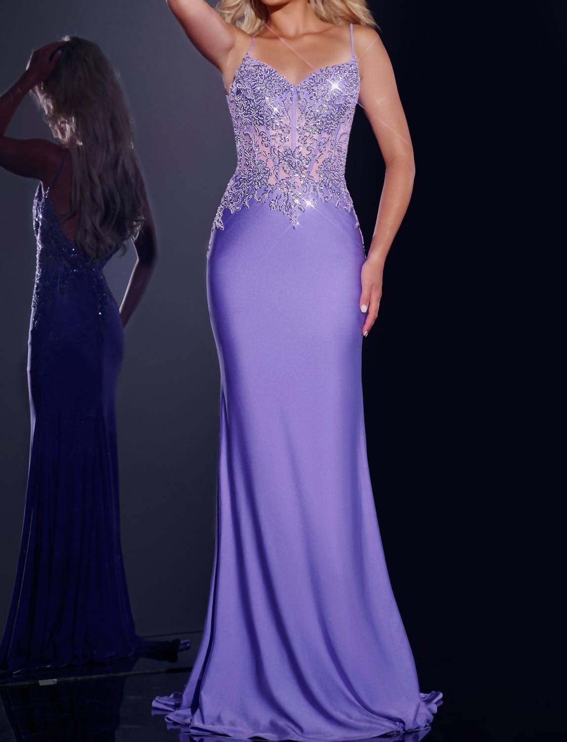 JOVANI Delicate Embroidery Fitted Gown in violet - women's dress
