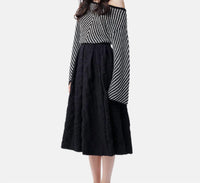 THEO the Label Calypso Plaid Box Pleat Midi Skirt in black - women's skirt - alternate view