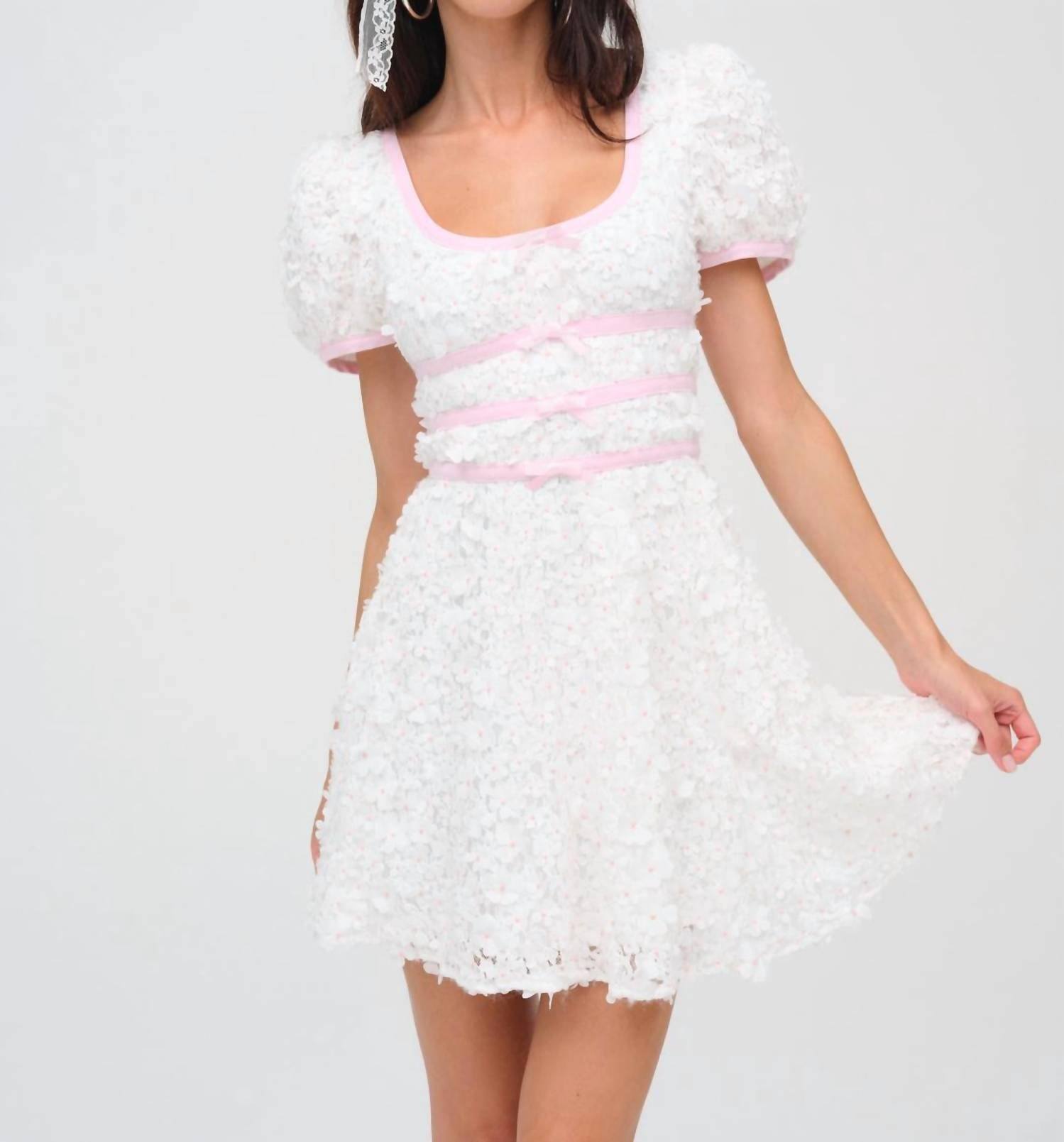 For Love & Lemons - Stacked Blossom Lace Mini Dress
