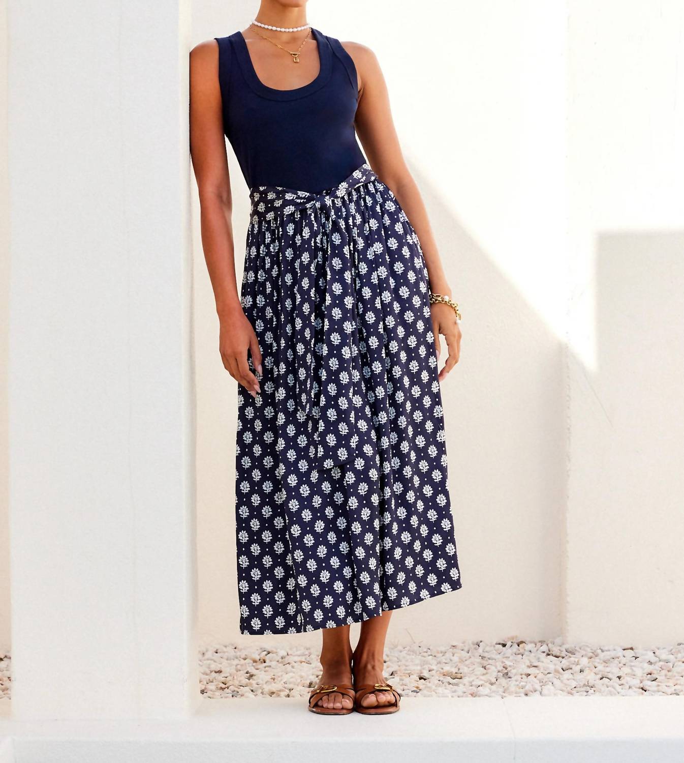 Fifteen Twenty - Women's Contrast Belted Midi Dress