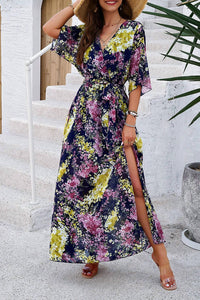 Trendsi - Devine Printed Tied Half Sleeve Slit Dress
