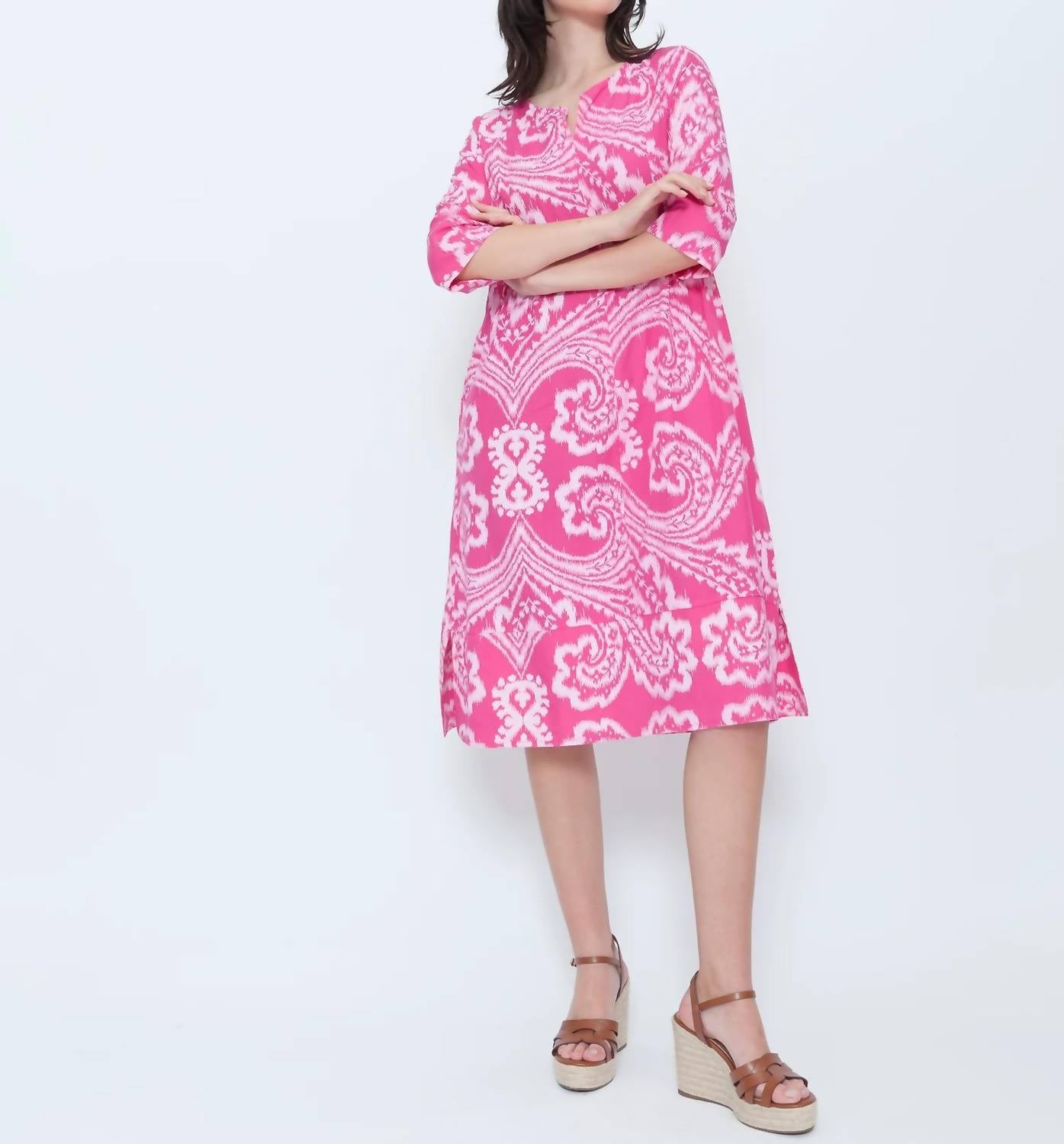 Blueberry - Split Neck Tunic Midi Dress