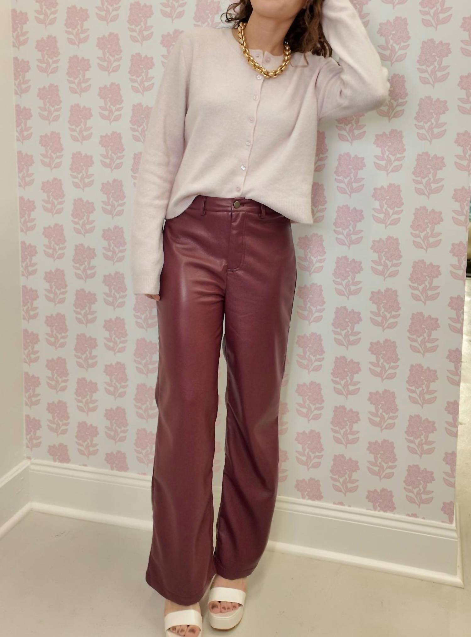 Sadie & Sage Women's Night Vision Faux Leather Pants in burgundy - women's pants - view 6