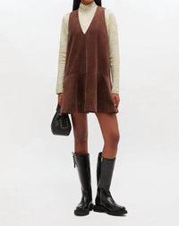 GANNI Corduroy Mini Dress in brown - women's dress