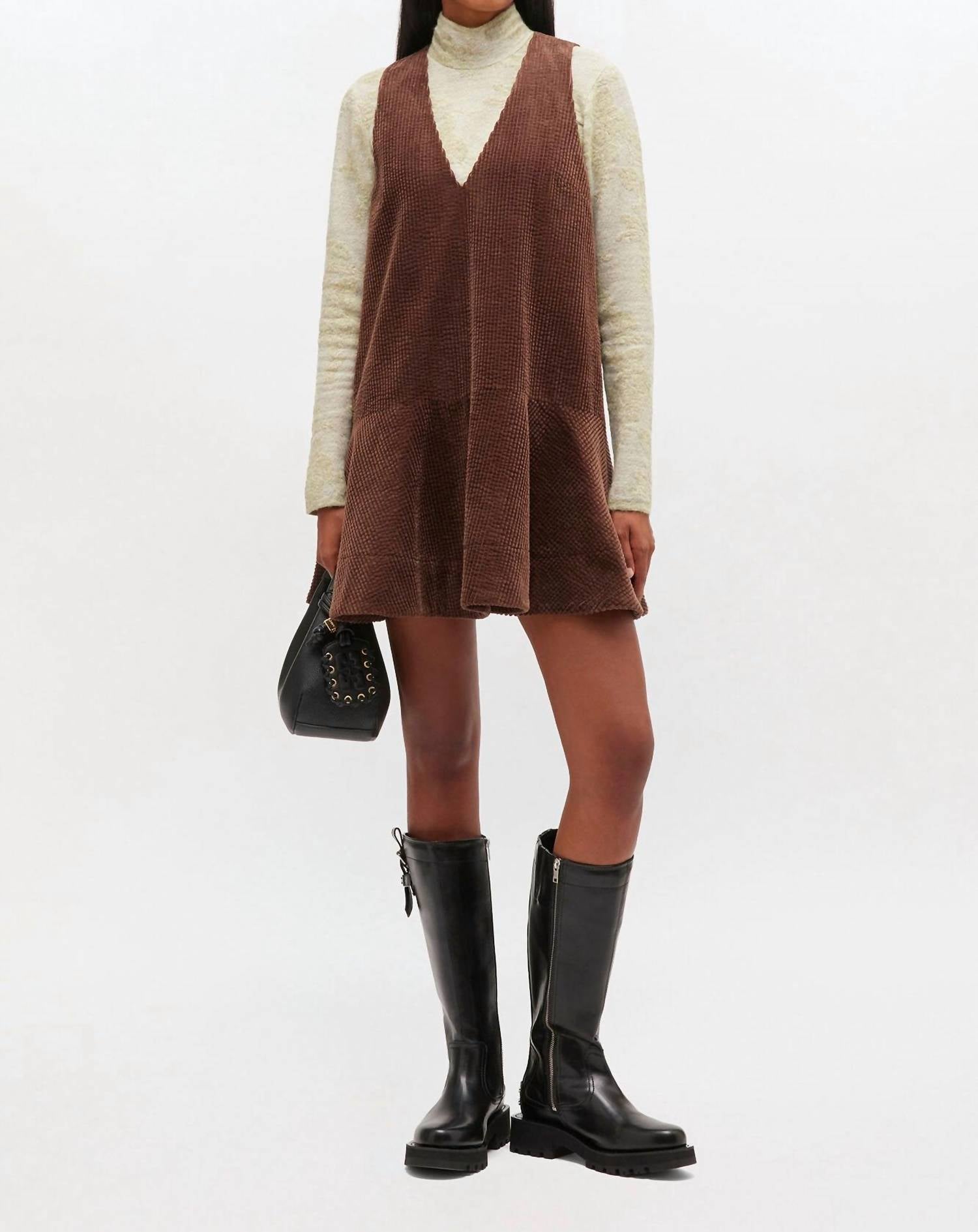 GANNI Corduroy Mini Dress in brown - women's dress