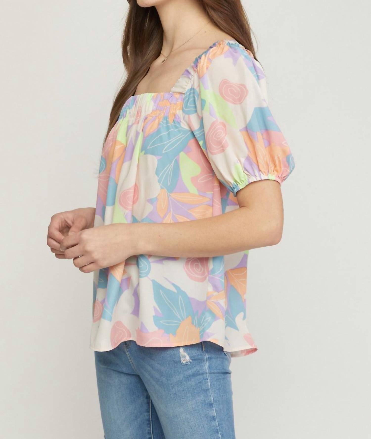 entro Floral Square Neck Blouse in multi - women's blouse - alternate view