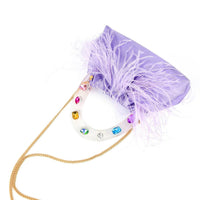 Milanblocks - Women's Colorful Gem Handle Embellished Feather Bag