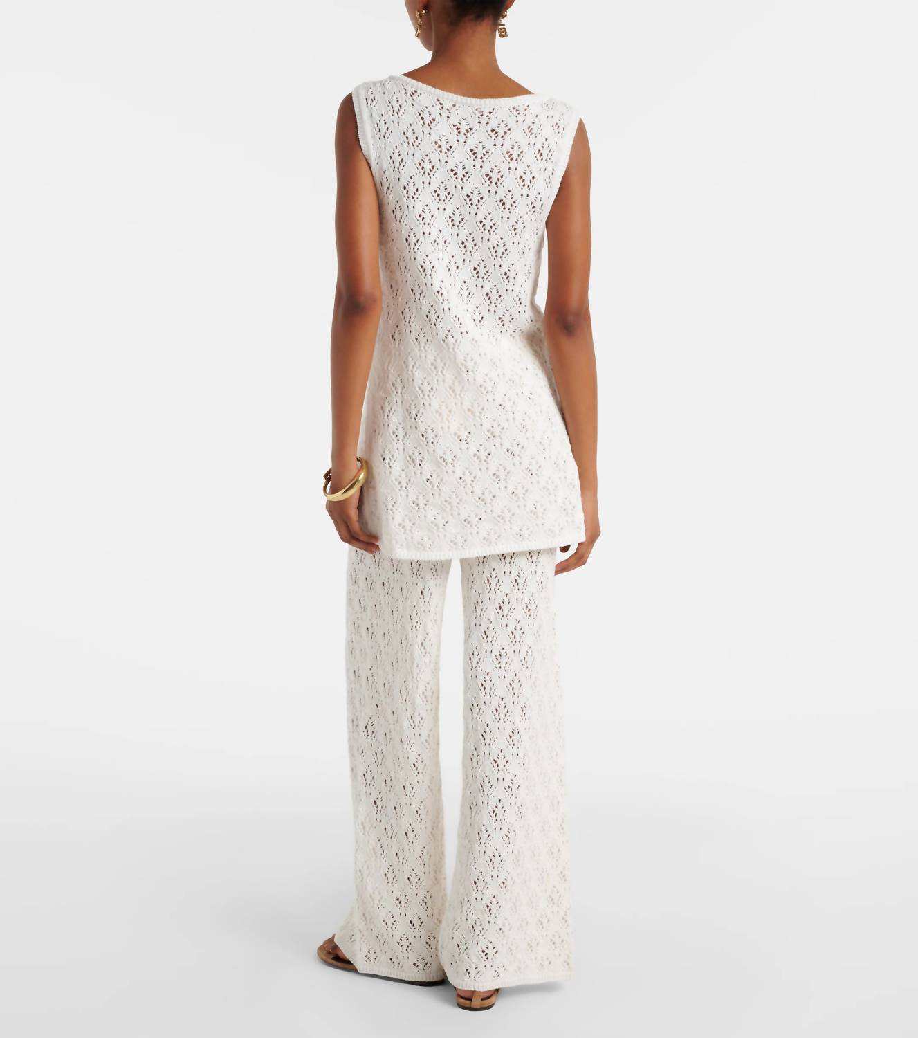 FAITHFULL THE BRAND FIO PANT in pointelle knit vintage white - women's pants - detail view