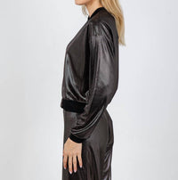 Lola & Sophie Metallic Dot Bomber Jacket in black - women's jacket - detail view
