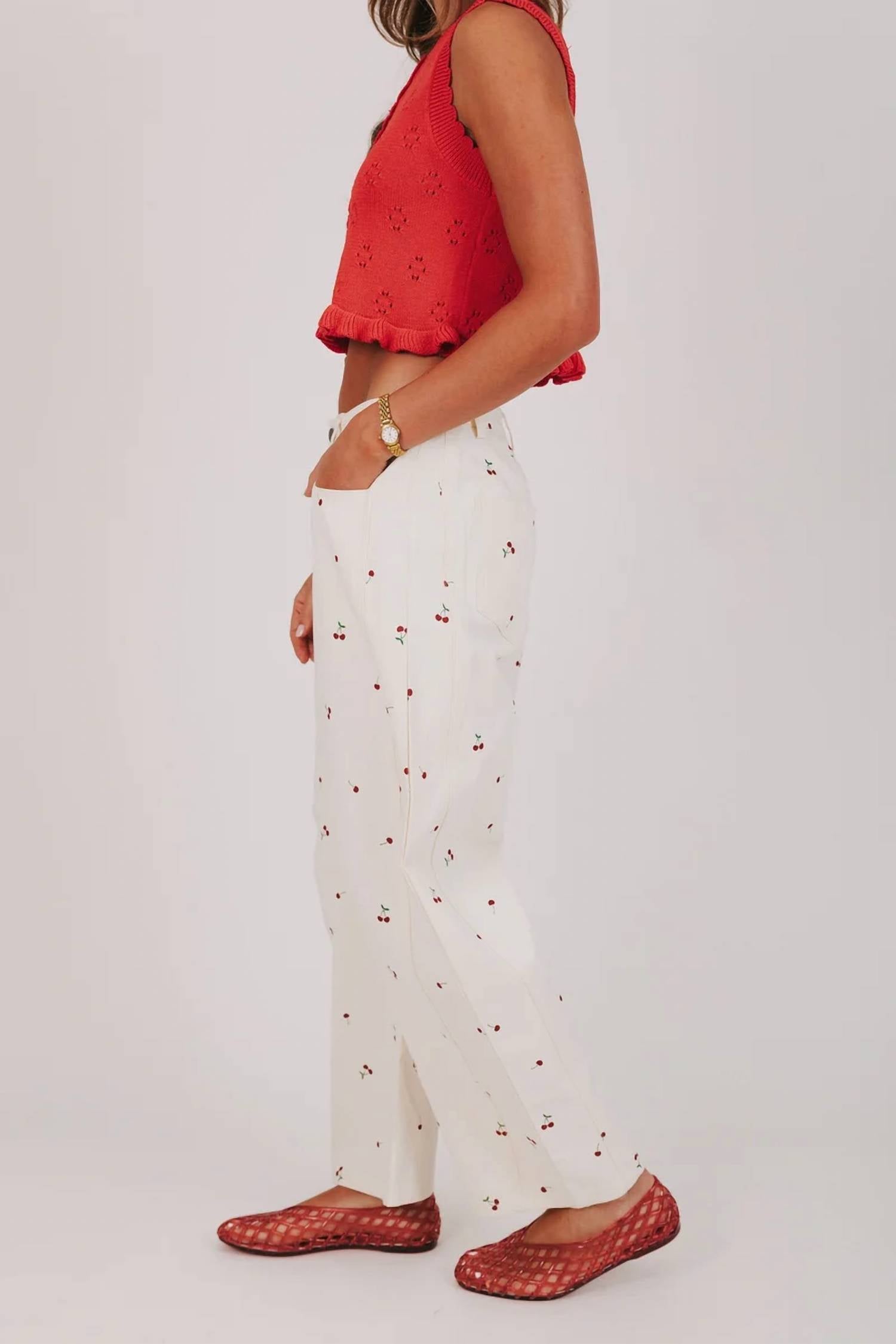 Baevely By Wellmade - Cherry High-rise Ankle Barrel Jean