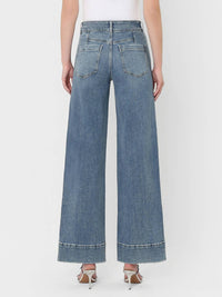 FLYING MONKEY Super High Rise Half Yoke Trouser Hem Wide Leg Jeans in medium blue - women's jeans - detail view