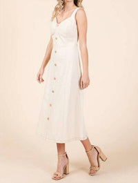 Mittoshop - Stretch Twill Decor Button Sleeveless Midi Dress