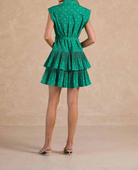 Current Air - Button Down Tiered Mini Polka Dot Dress With Belt