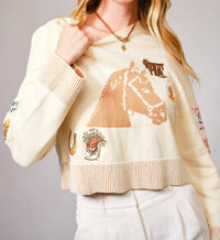 Blue B - Horse Graphic Western Patch Sweater