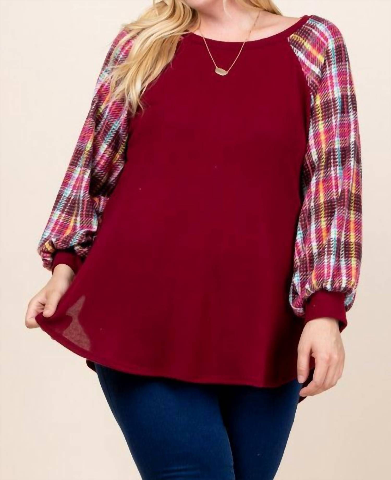 Super Lady - Plaid Puff Sleeve Top (plus)