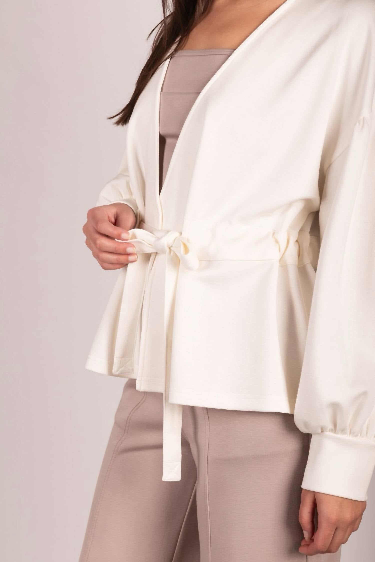 P.CILL Butter Modal Wrap Cardigan in ivory - women's cardigan - detail view