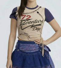 Yaz - Shayne Varsity Renegade Lace-up Graphic Tee
