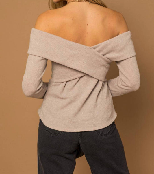 Gilli - Long Sleeve Off Shoulder Back Cross Glitter Rib Top