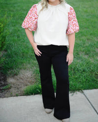 entro Puffed Sleeve Dreams Blouse in white red - women's blouse
