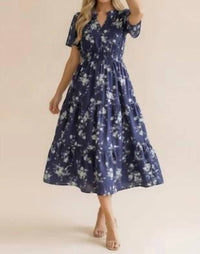 Haptics - Notch Neck Smocked Waist Tiered Floral Dress - Plus
