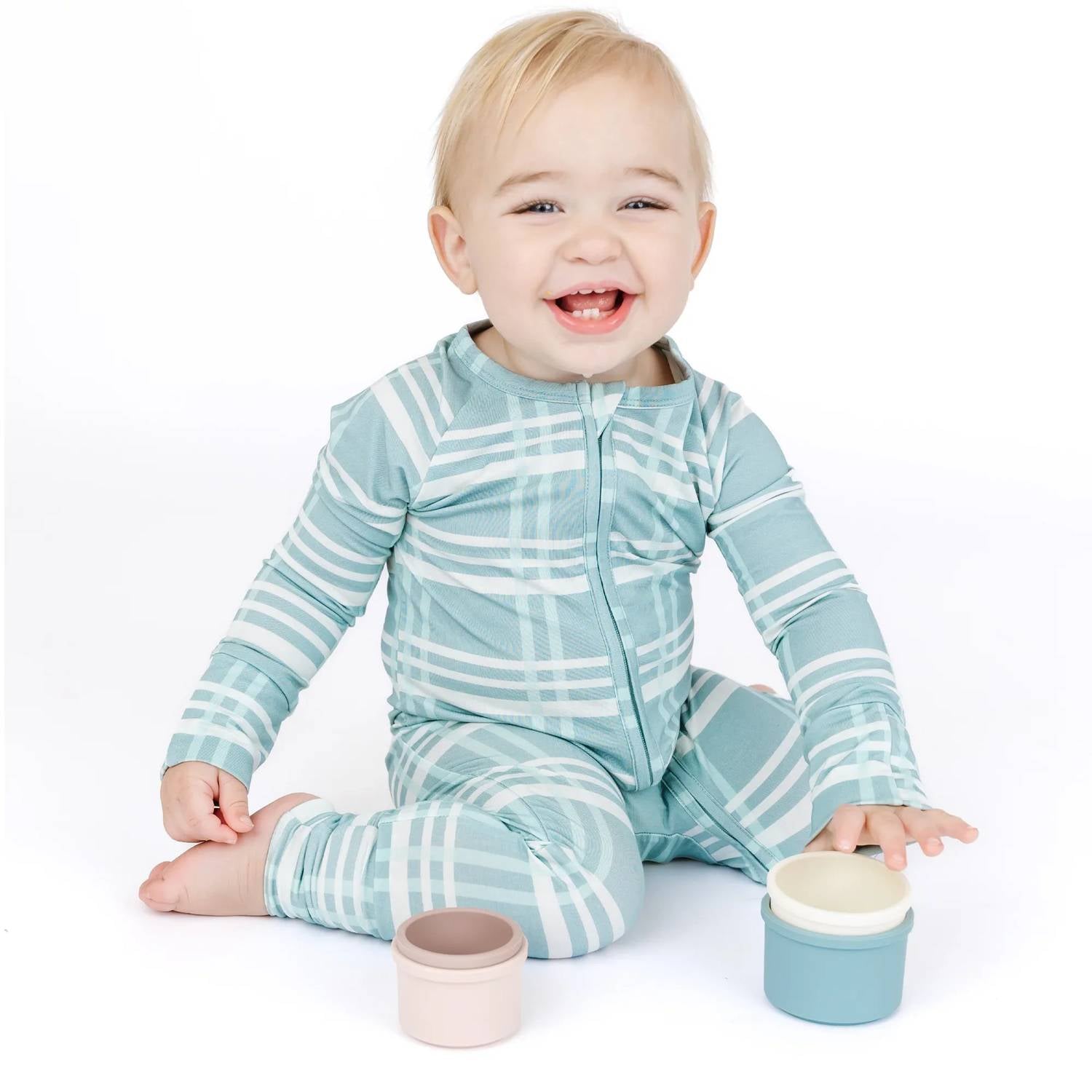 Emerson And Friends - Boy's Plaid Bamboo Convertible Footie Romper
