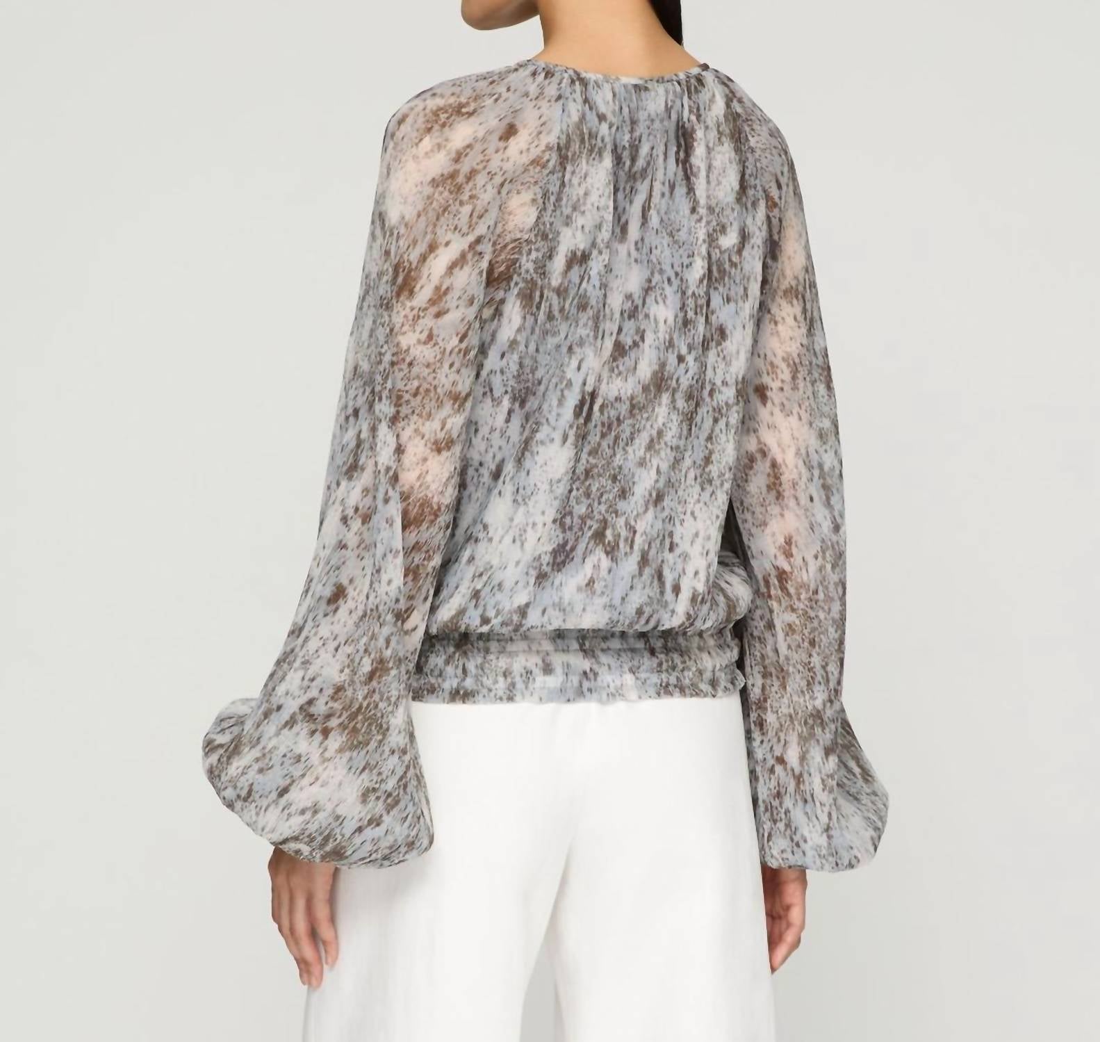 Lafayette 148 - Speckled Glaze Print Georgette Gathered Blouse - Petite