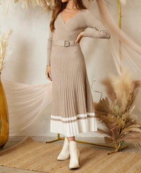 Endless Blu. - Belted Pleated Midi Sweater Dress