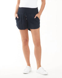 Ripe Indi Shirred Linen Short in navy - women's shorts