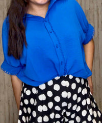 umgee Stella Scallop Trim Blouse in blue - women's blouse