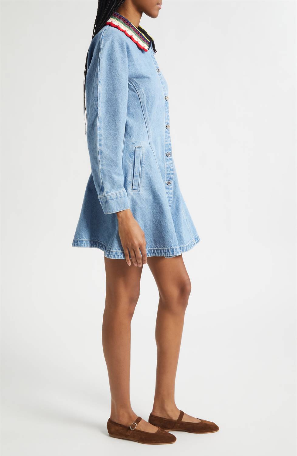 STINE GOYA Collared Coat Mini Dress in denim blue - women's dress - alternate view