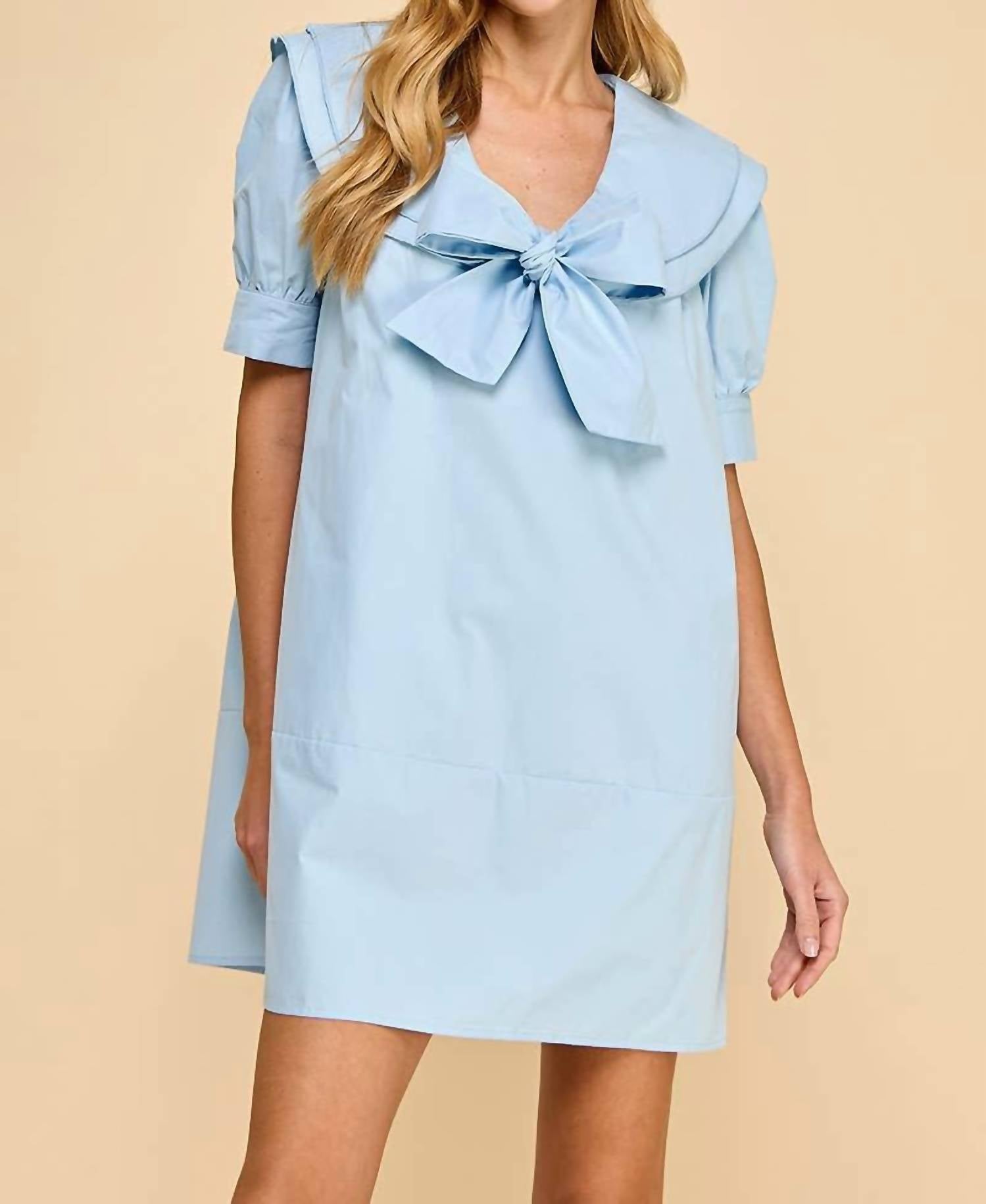 Tcec - Wide Sailor Collar Front Bow Tie Shift Dress