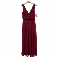 Dessy - V-neck Draped Chiffon Maxi Dress