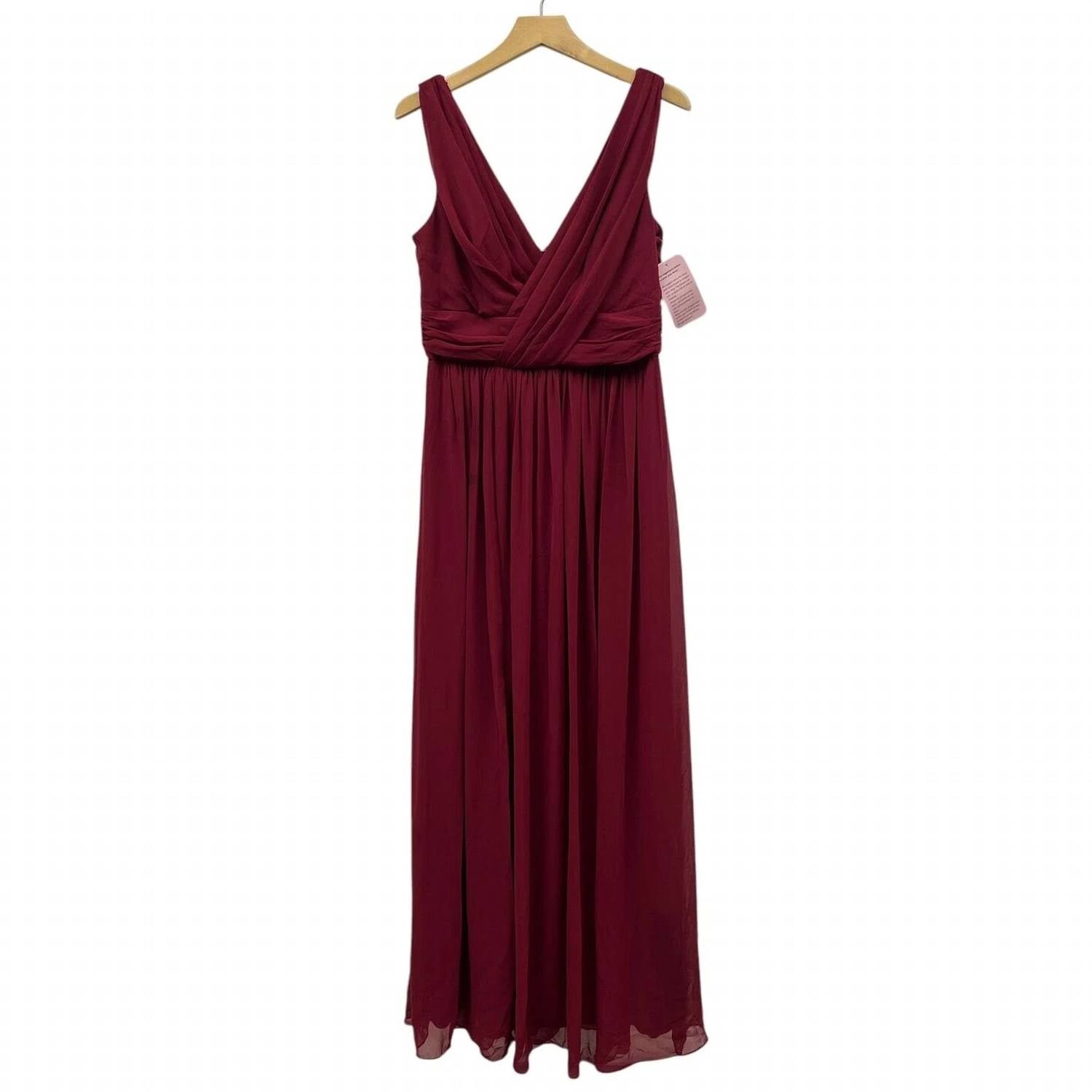 Dessy - V-neck Draped Chiffon Maxi Dress