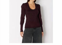 Berenice Pull Maille Laurex Bouffantes Top in burgandy lurex - women's long sleeve top