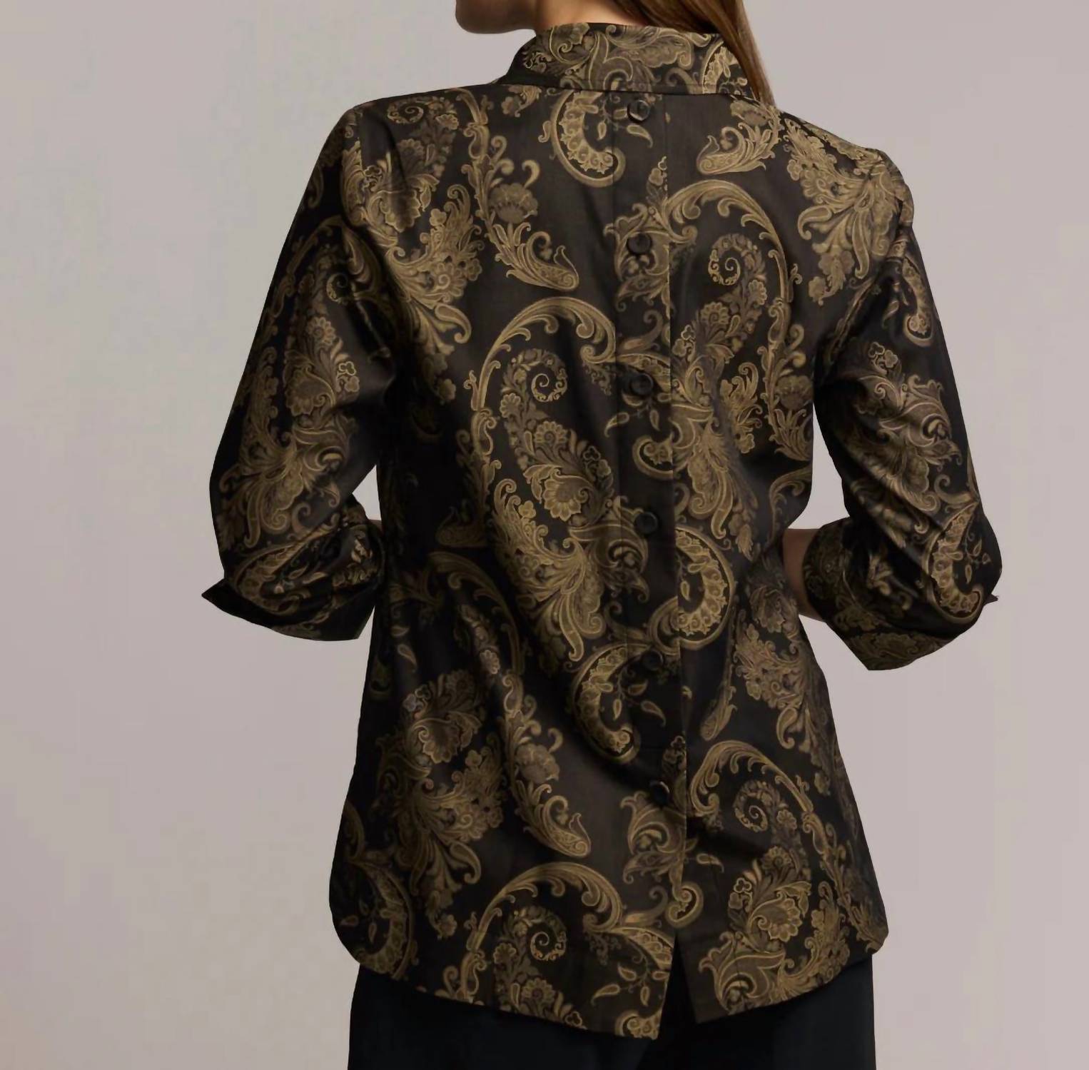 Hinson Wu Aileen Paisley Jacquard Shirt in black khaki - women's shirt - alternate view