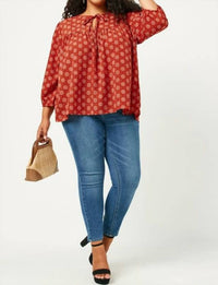 Hayden La - Tie Neck Floral Printed Peasant Top - Plus