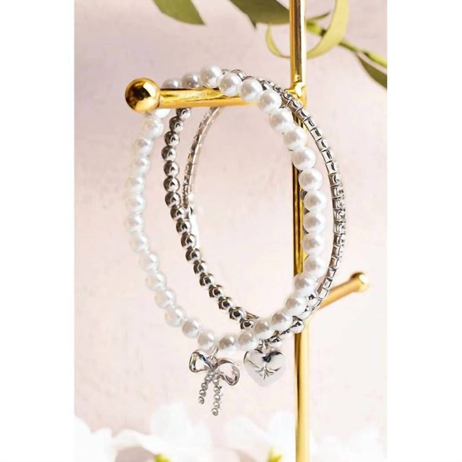 Mimi Wholesale - Women's Three Piece Pearl Beaded Stretchy Bracelet