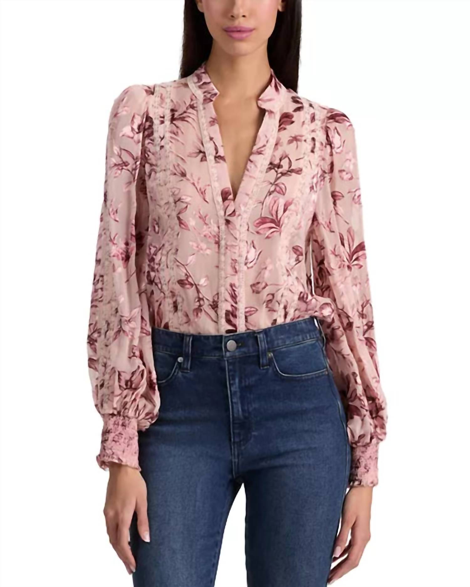 alice + olivia Arlette Blouse in mystic garden english rose - women's blouse