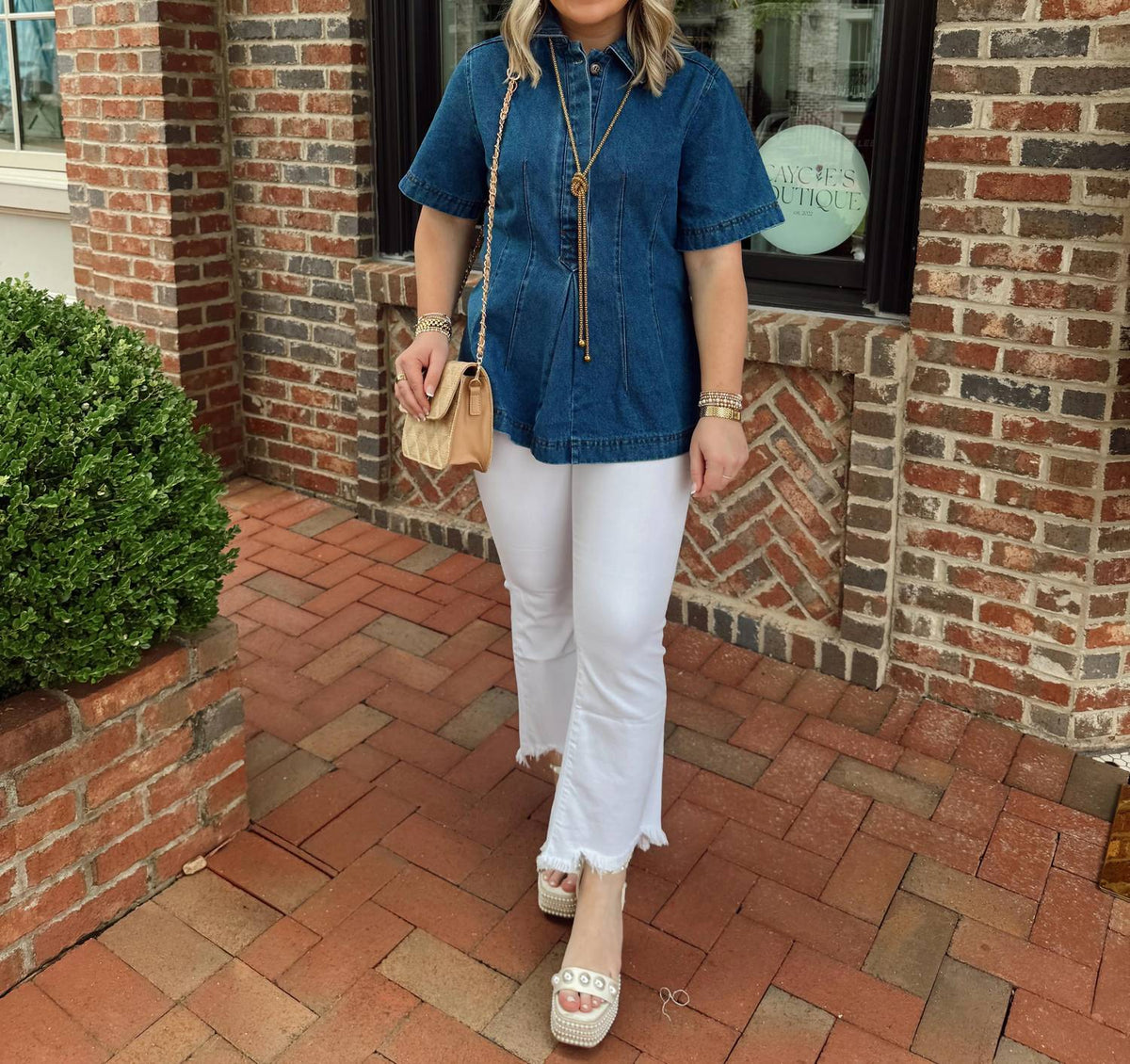 Entro - Denim Pintuck Top