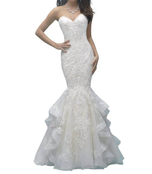 Allure Bridals - Strapless Ruffled Lace Mermaid Wedding Gown